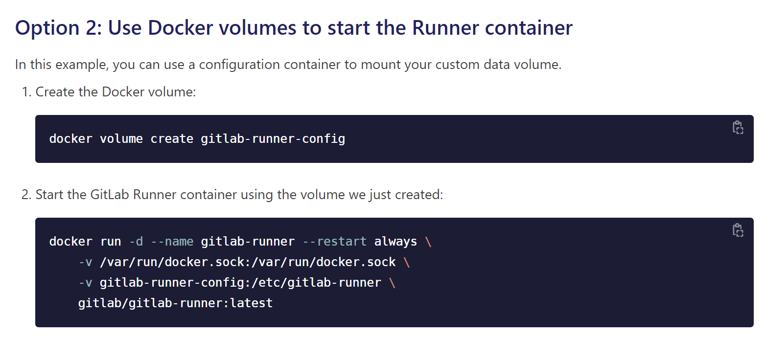 option 2: use docker volumes to start the runner container
